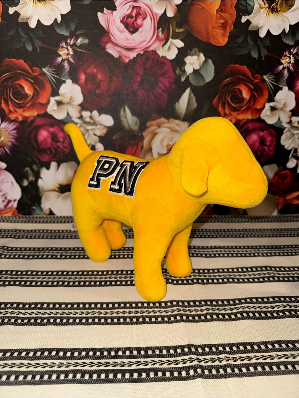 PINK Victoria's Secret Yellow BIG Plush Dog Figurine with PINK Nation Patch